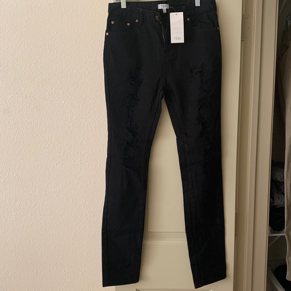NWT Overland black distressed skinny jeans